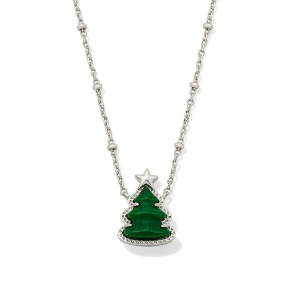 Rhodium Holiday Tree Pendant Green Quartzite Meigs Jewelry Tahlequah, OK