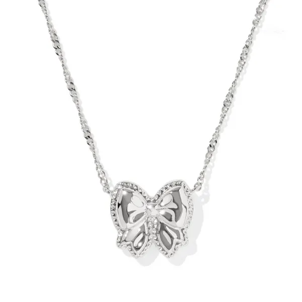 Rhodium Ivory Mother of Pearl Haley Bow Pendant Necklace Image 2 Meigs Jewelry Tahlequah, OK