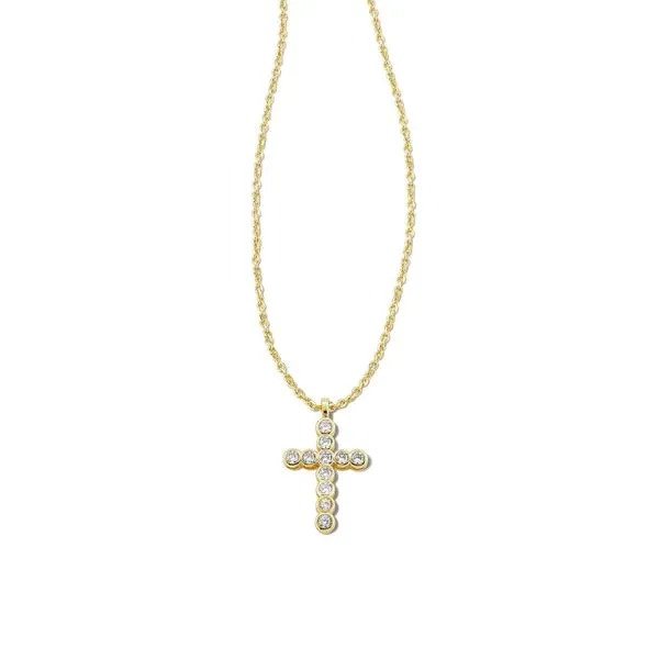 Gold Cross Pendant Necklace with White Crystal Meigs Jewelry Tahlequah, OK