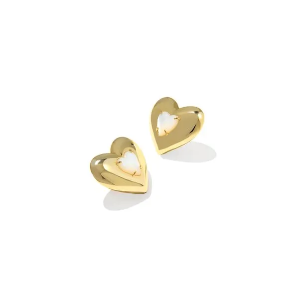 Yellow Gold Ivory MOP Sasha Heart Stud Earrings Meigs Jewelry Tahlequah, OK