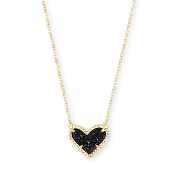 Gold Heart Pendant Necklace with Black Drusy Meigs Jewelry Tahlequah, OK
