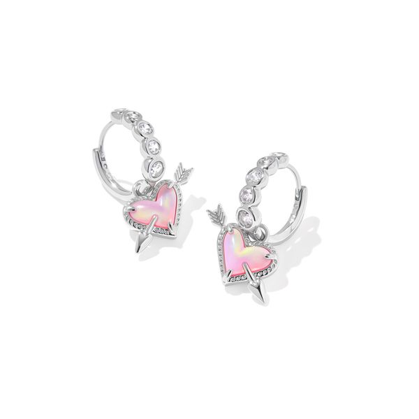 Pink Rhodium Ari Heart Huggie Earrings Meigs Jewelry Tahlequah, OK