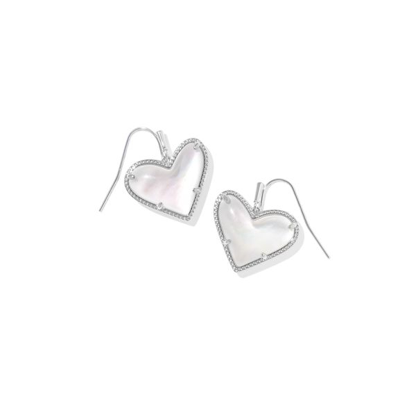 Rhodium Ivory Mother of Pearl Heart Drop Earrings Meigs Jewelry Tahlequah, OK