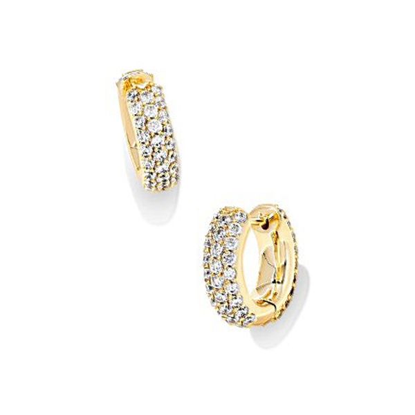 Yellow Gold Plated Crystal Pave Huggie Earrings Meigs Jewelry Tahlequah, OK