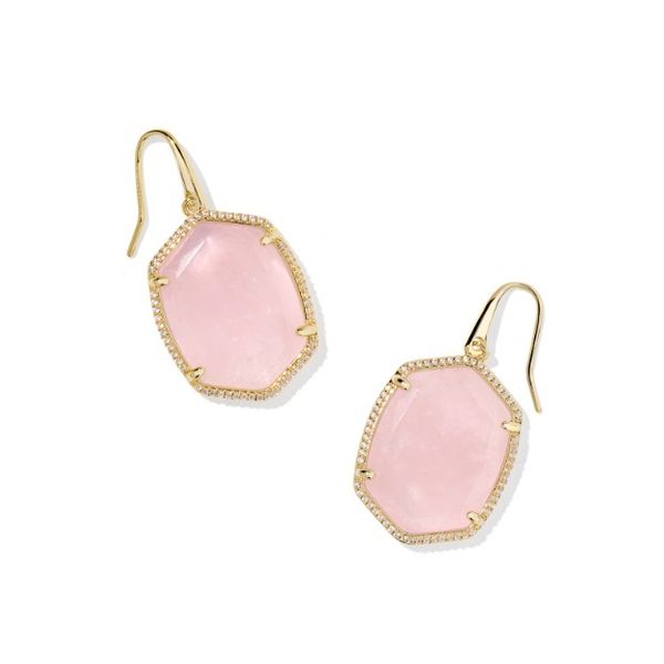 Yellow Gold Plated Rose Quartz Drop Earrings Meigs Jewelry Tahlequah, OK