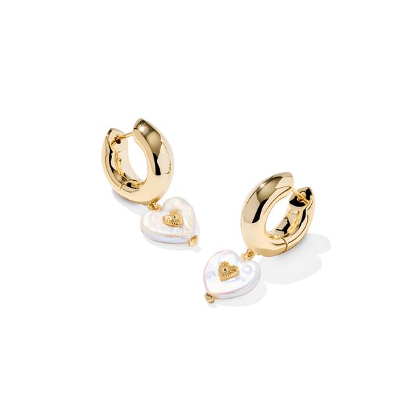 Yellow Gold Plated Cultured Freshwater Pearl Heart Huggie Earrings Meigs Jewelry Tahlequah, OK