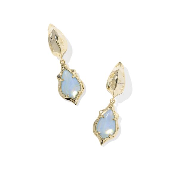 Yellow Gold Plated Sky Blue Iridescent Adriana Scallop Earrings Meigs Jewelry Tahlequah, OK