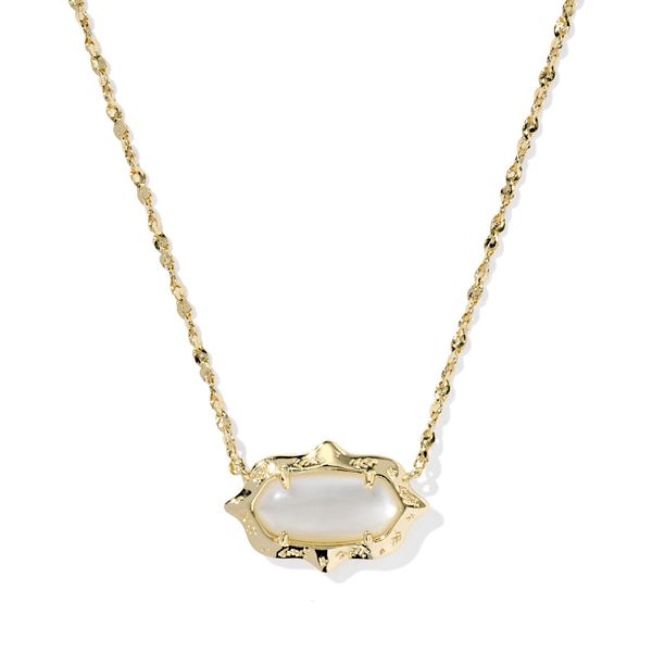 Yellow Gold Plated Mother of Pearl Elisa Scallop Frame Necklace Meigs Jewelry Tahlequah, OK