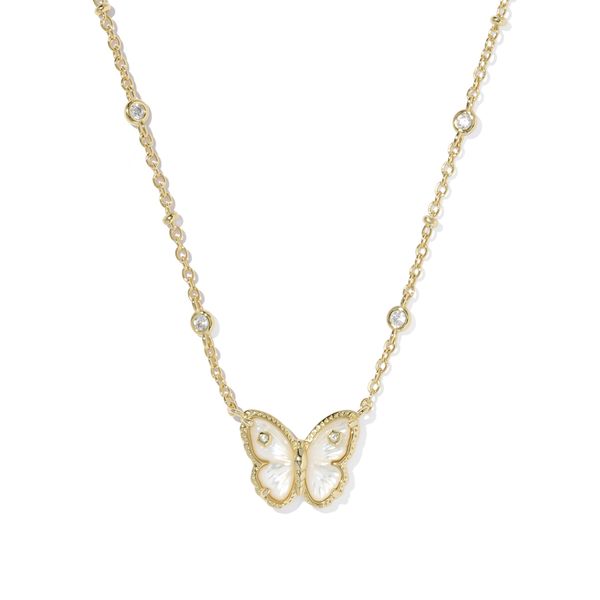 Yellow Gold Plated Ivory Mother of Pearl Cailey Butterfly Necklace Meigs Jewelry Tahlequah, OK