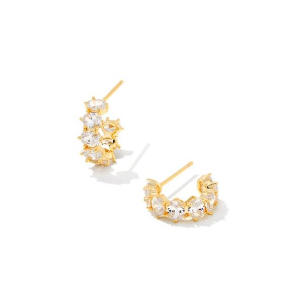 Kendra Scott Cailin Gold Crystal Huggie Earrings in White Crystal Meigs Jewelry Tahlequah, OK