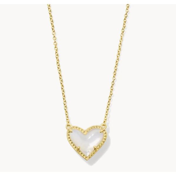 Yellow Gold Plated Ivory Mother of Pearl Ari Heart Short Necklace Meigs Jewelry Tahlequah, OK