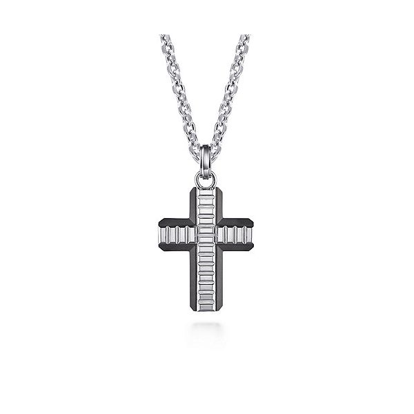 Men's Titanium & Stainless Steel Large Grooved Cross Necklace, 24 Inch -  Black Bow Jewelry Company