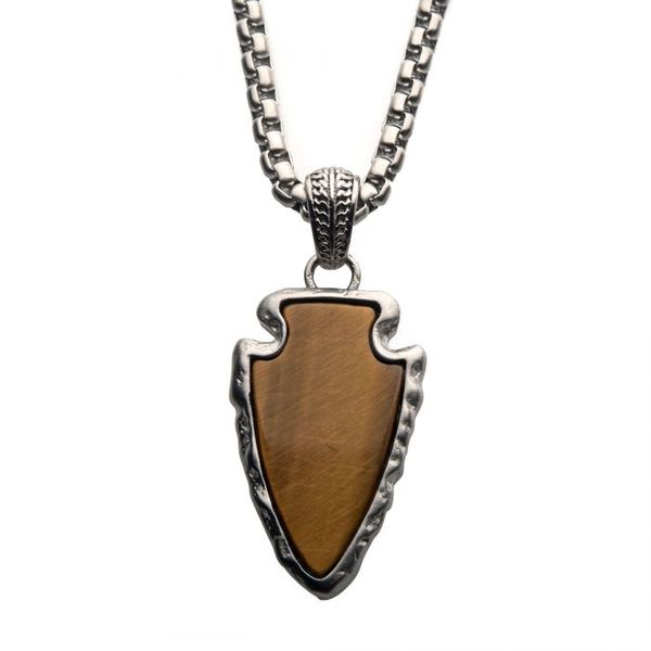 Inox Tiger Eye Stone and Brushed Steel Box Chain Necklace Meigs Jewelry Tahlequah, OK