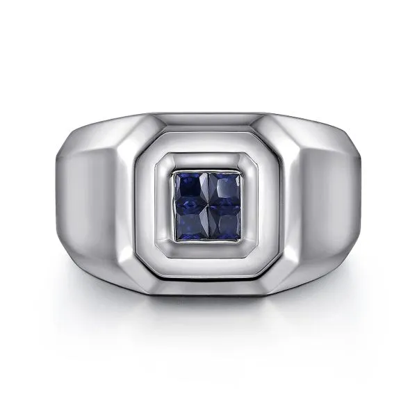 Gabriel & Co. Sterling Silver Signet Ring with Princess Cut Sapphires Meigs Jewelry Tahlequah, OK