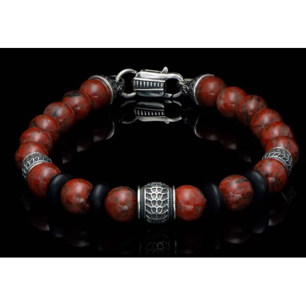 SS RED JASPER BEADS W/BLK ONYX SPACERS & STAINLS AIRCRAFT CABLE BRACELET Image 2 Meigs Jewelry Tahlequah, OK