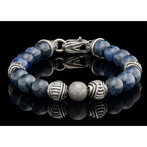 SS DUMORTIERITE & METEORITE BEADED BRACELET Meigs Jewelry Tahlequah, OK