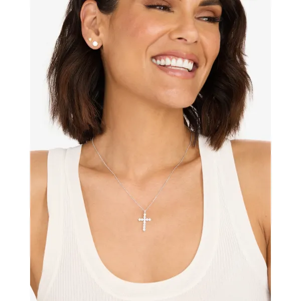 Silver Plated Oh She Fancy Small Cross CZ Pendant Image 2 Meigs Jewelry Tahlequah, OK