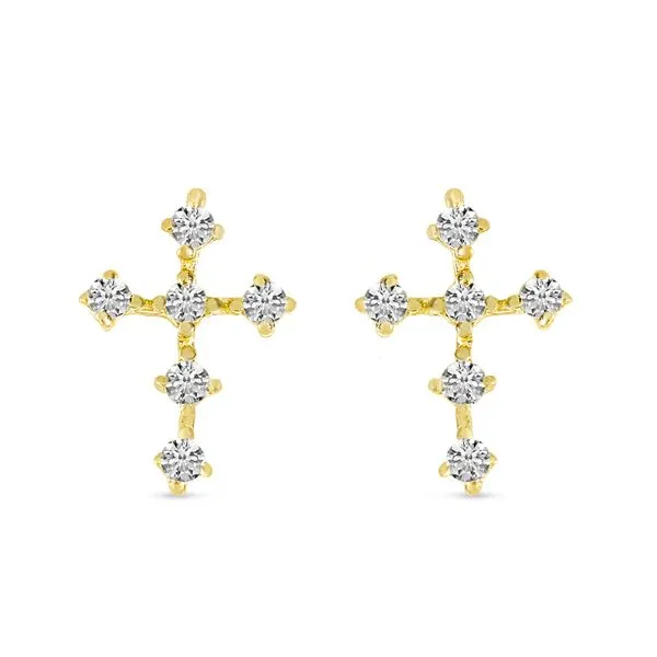 14K Yellow Gold Prong Set Diamond Cross Earrings Midtown Diamonds Reno, NV