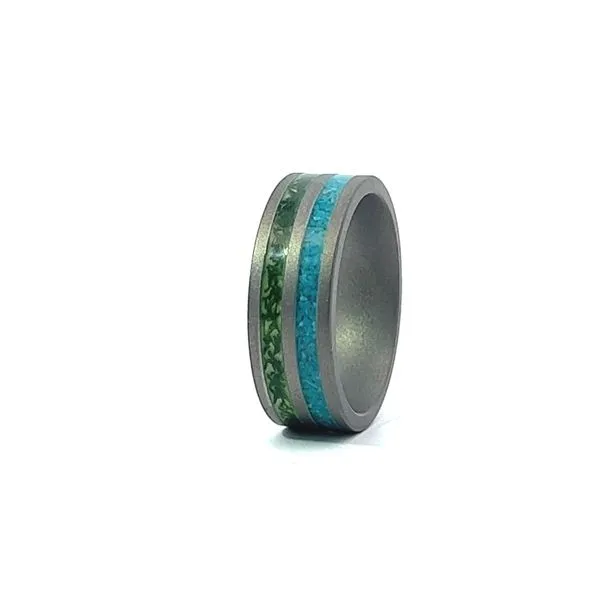 Men's Stone Finish Wedding Band with Turquoise Inlay Midtown Diamonds Reno, NV