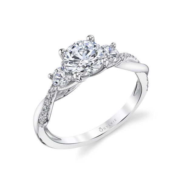 Round Cut Three Stone Spiral Engagement Ring - Evangeline Midtown Jewelers Herndon, VA