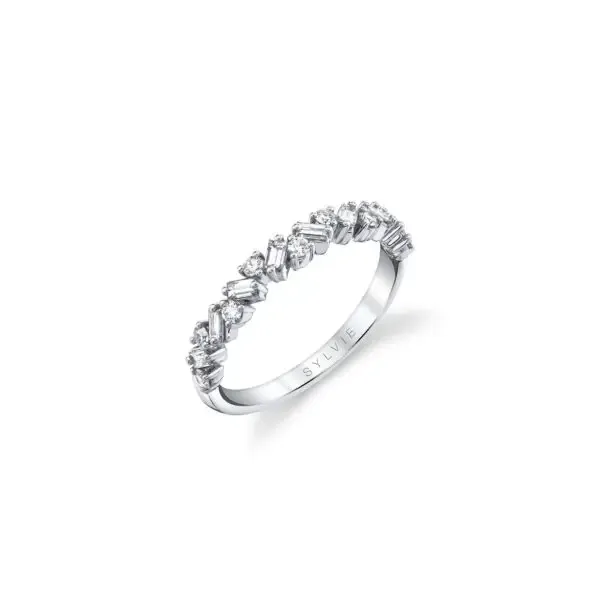 Slanted Baguette and Round Diamond Wedding Band Midtown Jewelers Herndon, VA