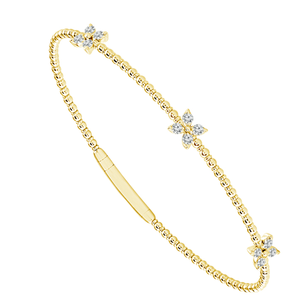 14K Yellow Gold Flexible Diamond Flower Bangle Midtown Jewelers Herndon, VA