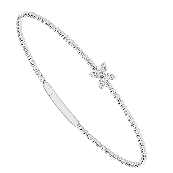 14K White Gold Flexible Diamond Flower Bangle Midtown Jewelers Herndon, VA