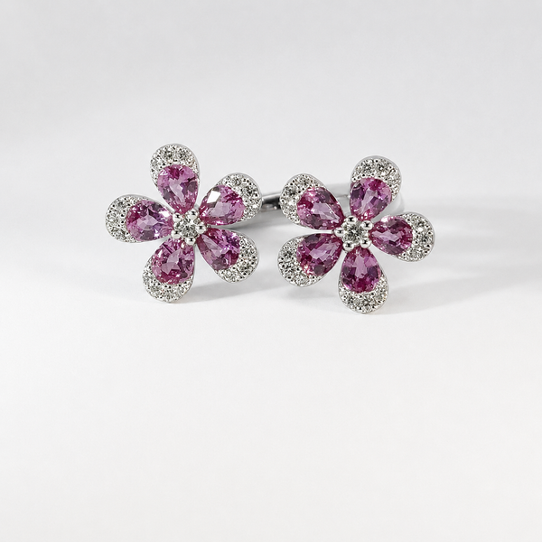 Parviz Designs Platinum Bypass Pink Sapphire & Diamond Flower Petal Ring Midtown Jewelers Herndon, VA