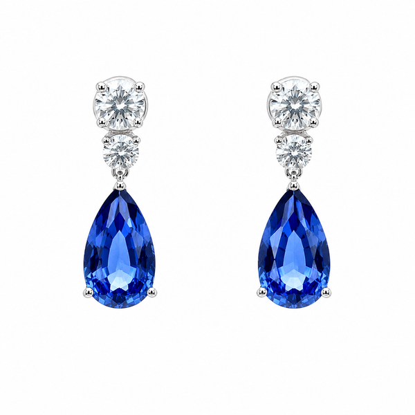 Parviz Designs 18K White Gold Blue Sapphire Pear Shape Drop Earrings Midtown Jewelers Herndon, VA