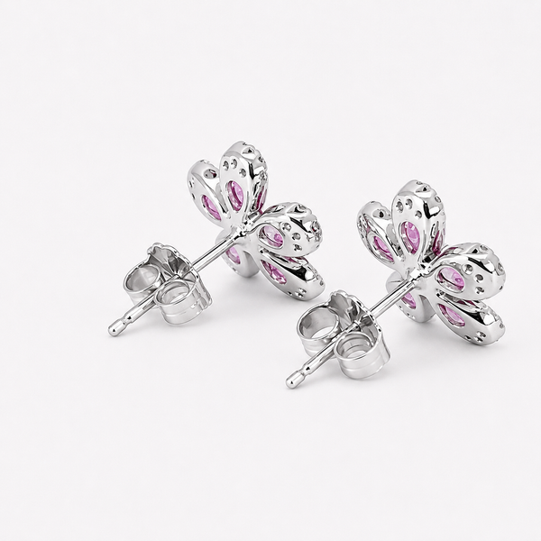 Parviz Designs Platinum Flower Petal Pink Sapphire & Diamond Earrings Image 2 Midtown Jewelers Herndon, VA