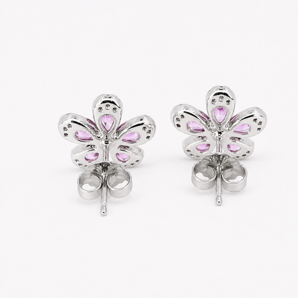 Parviz Designs Platinum Flower Petal Pink Sapphire & Diamond Earrings Image 3 Midtown Jewelers Herndon, VA