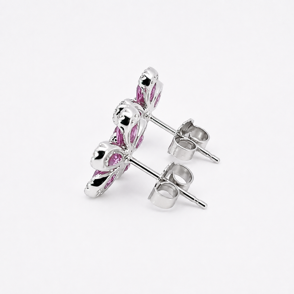 Parviz Designs Platinum Flower Petal Pink Sapphire & Diamond Earrings Image 4 Midtown Jewelers Herndon, VA
