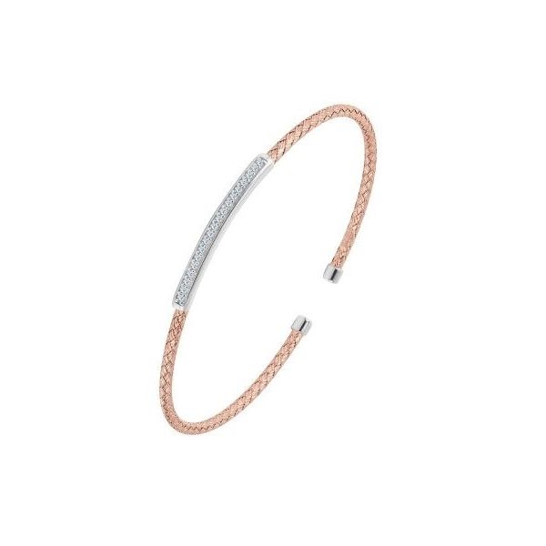 Charles Garnier Sterling Silver 2mm Mesh Cuff With CZ, 2 Tone, Rose Gold And Rhodium Finish Midtown Jewelers Herndon, VA