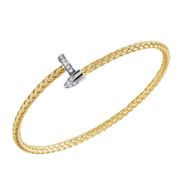 Charles Garnier Sterling Silver 3mm Mesh Cuff with CZs - 2 Tone Midtown Jewelers Herndon, VA