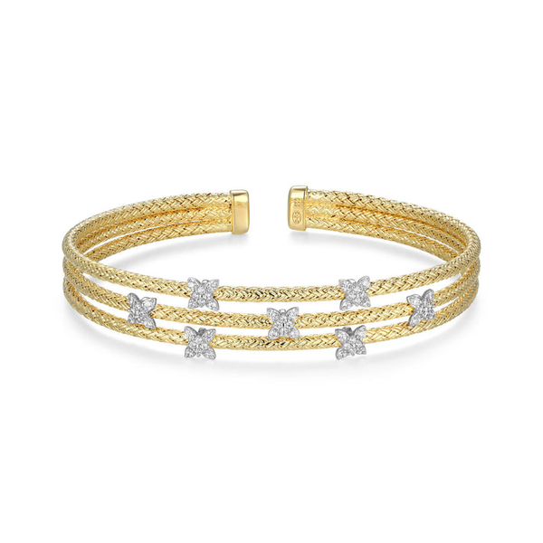 STERLING SILVER YELLOW GOLD AND RHODIUM PLATED CUFF WITH WHITE CZ Midtown Jewelers Herndon, VA