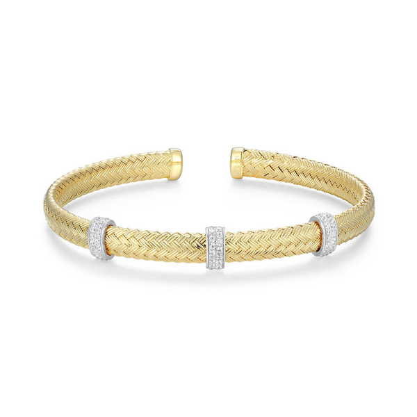 STERLING SILVER YELLOW GOLD AND RHODIUM PLATED CUFF WITH WHITE CZ Midtown Jewelers Herndon, VA