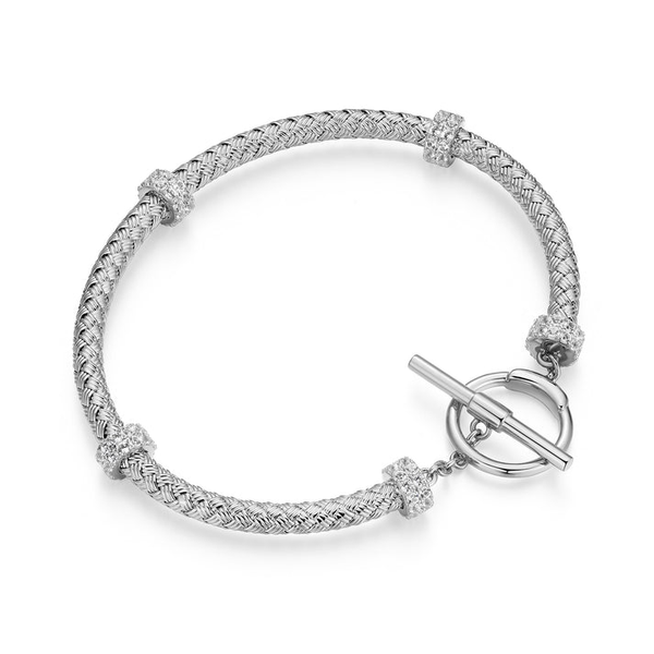 Created White Sapphire Rondelle Station Original Mesh Toggle Bracelet Midtown Jewelers Herndon, VA