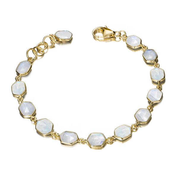 Geometric bracelet with rainbow moonstone in sterling silver with 18k gold vermeil Midtown Jewelers Herndon, VA