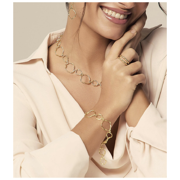 Irregular link bracelet in sterling silver with 18k gold vermeil Image 2 Midtown Jewelers Herndon, VA