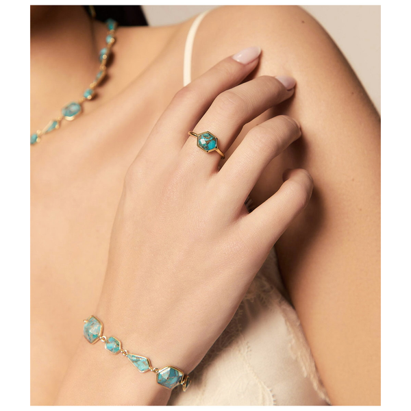 Geometric shapes bracelet with turquoise in sterling silver with 18k gold vermeil Image 2 Midtown Jewelers Herndon, VA