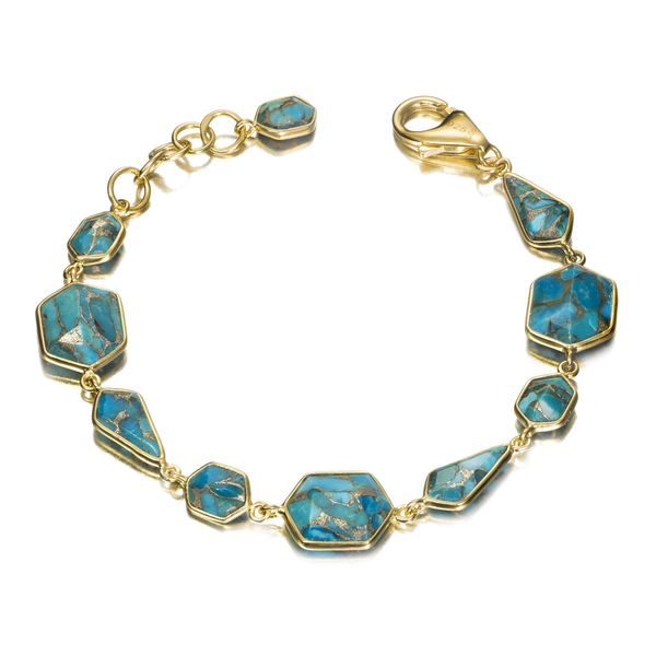 Geometric shapes bracelet with turquoise in sterling silver with 18k gold vermeil Midtown Jewelers Herndon, VA