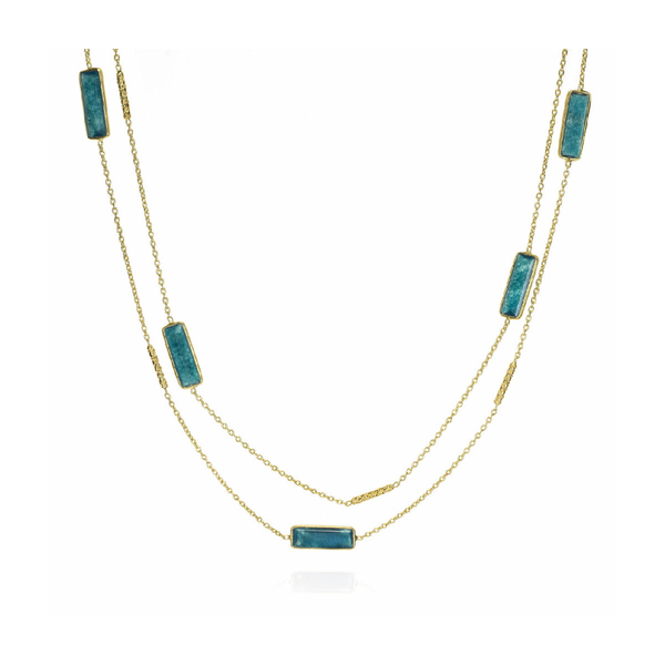Long necklace with apatite in sterling silver with 18k gold vermeil Midtown Jewelers Herndon, VA