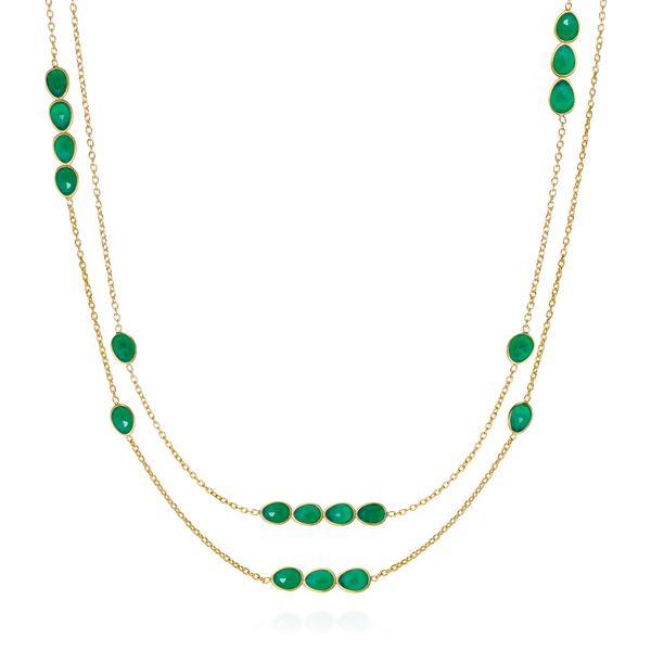 Long necklace with green onyx in sterling silver plated with 18k gold vermeil Midtown Jewelers Herndon, VA