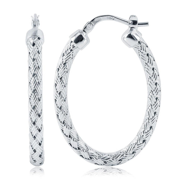 Charles Garnier Milan 35mm Woven Oval Hoop Earrings - Rhodium Finish Midtown Jewelers Herndon, VA