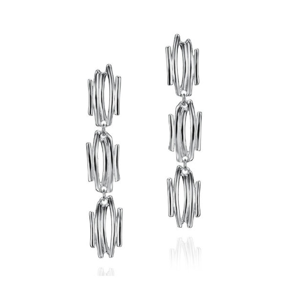 Jorge Revilla: Long Irregular Motif Earrings In Sterling Silver 925 