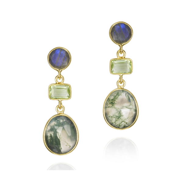 Jorge Revilla: Moss Agate Earrings In 18k Gold Vermeil Sterling Silver 