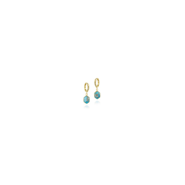 Hoop earring with hexagonal turquoise in sterling silver with 18k gold vermeil Midtown Jewelers Herndon, VA