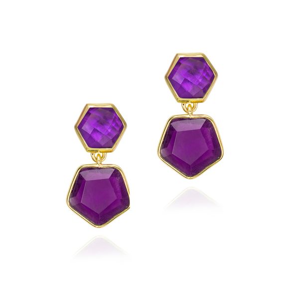 Geometric earrings with amethyst in sterling silver with 18k gold vermeil Midtown Jewelers Herndon, VA