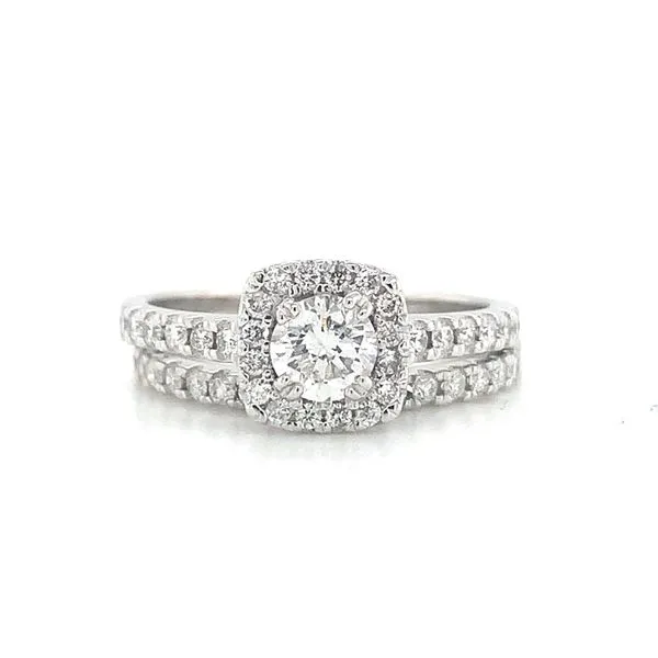 CUSHION HALO ROUND DIAMOND WEDDING SET Miller's Fine Jewelers Moses Lake, WA
