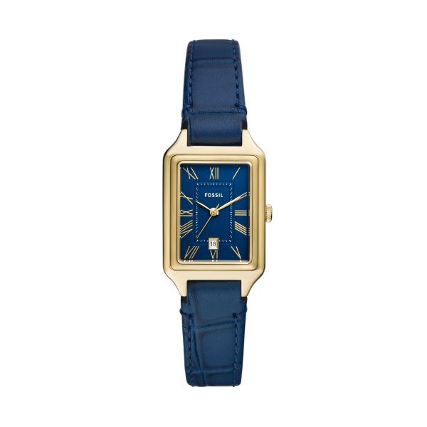 Ladies Gold Tone Blue Face Blue Strap Foassil Watch